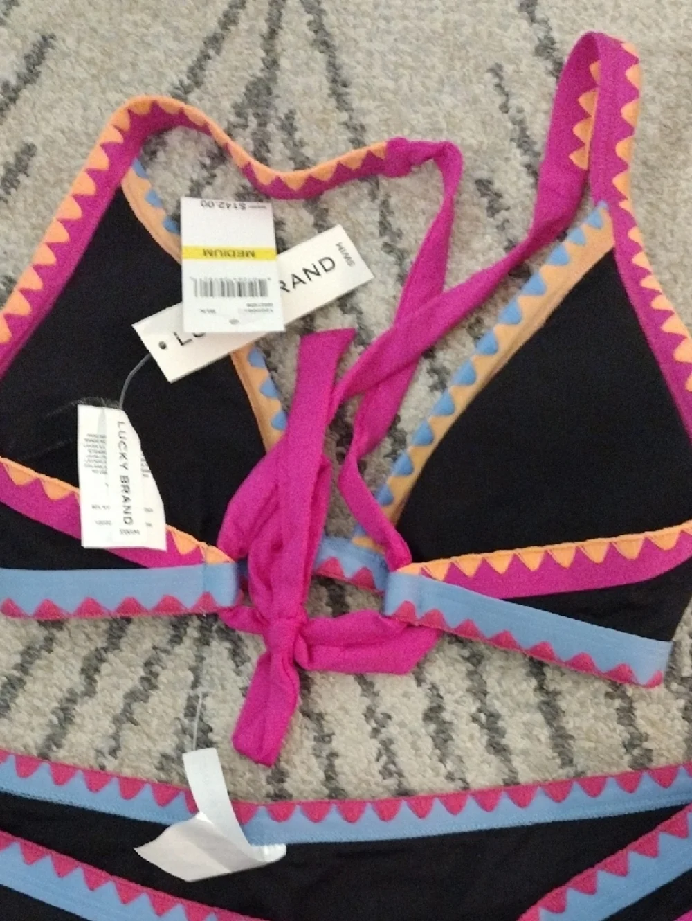 Lucky Brand Black Bikini with Pink, Blue & Orange Trim - Picture 4 of 4